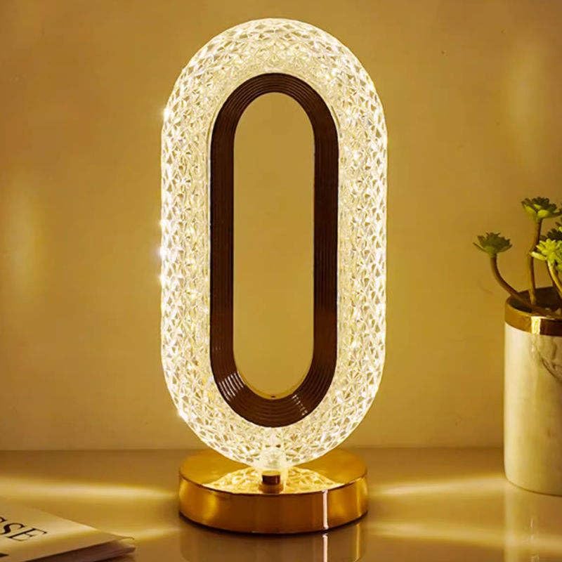 Oval Crystal Table Lamp Touch Control LED Light with 3 Levels Brightness Rechargeable Lamp