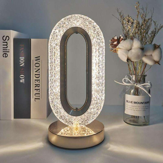 Oval Crystal Table Lamp Touch Control LED Light with 3 Levels Brightness Rechargeable Lamp