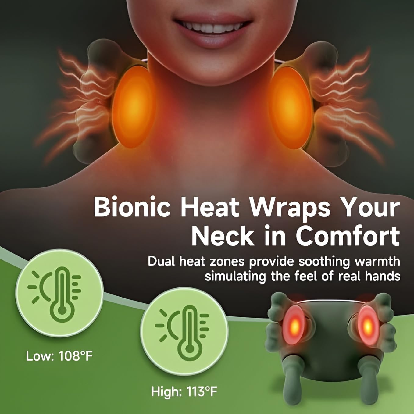 Bionic Heated Massager | Wireless Portable Shiatsu Neck and Back Massager
