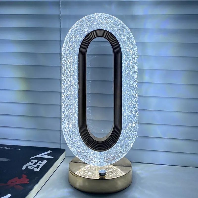 Oval Crystal Table Lamp Touch Control LED Light with 3 Levels Brightness Rechargeable Lamp