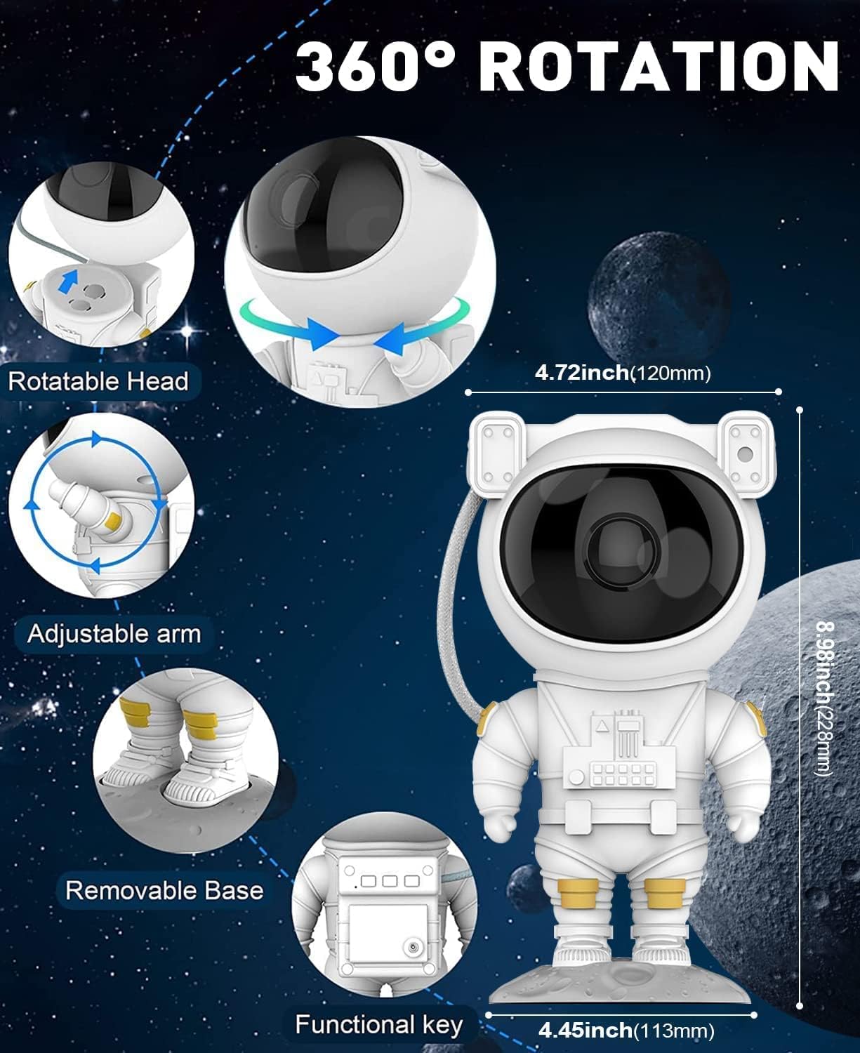 Astronaut Galaxy Projector - 360 Magnetic Head Rotation, Remote Control