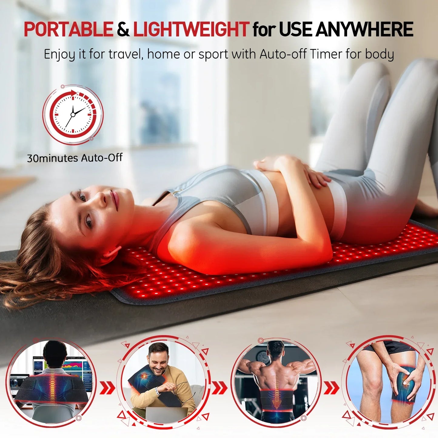 Red Light Therapy Heating Pad - 850nm Infrared Pain Relief Cushion for Back, Shoulder & Muscle Recovery