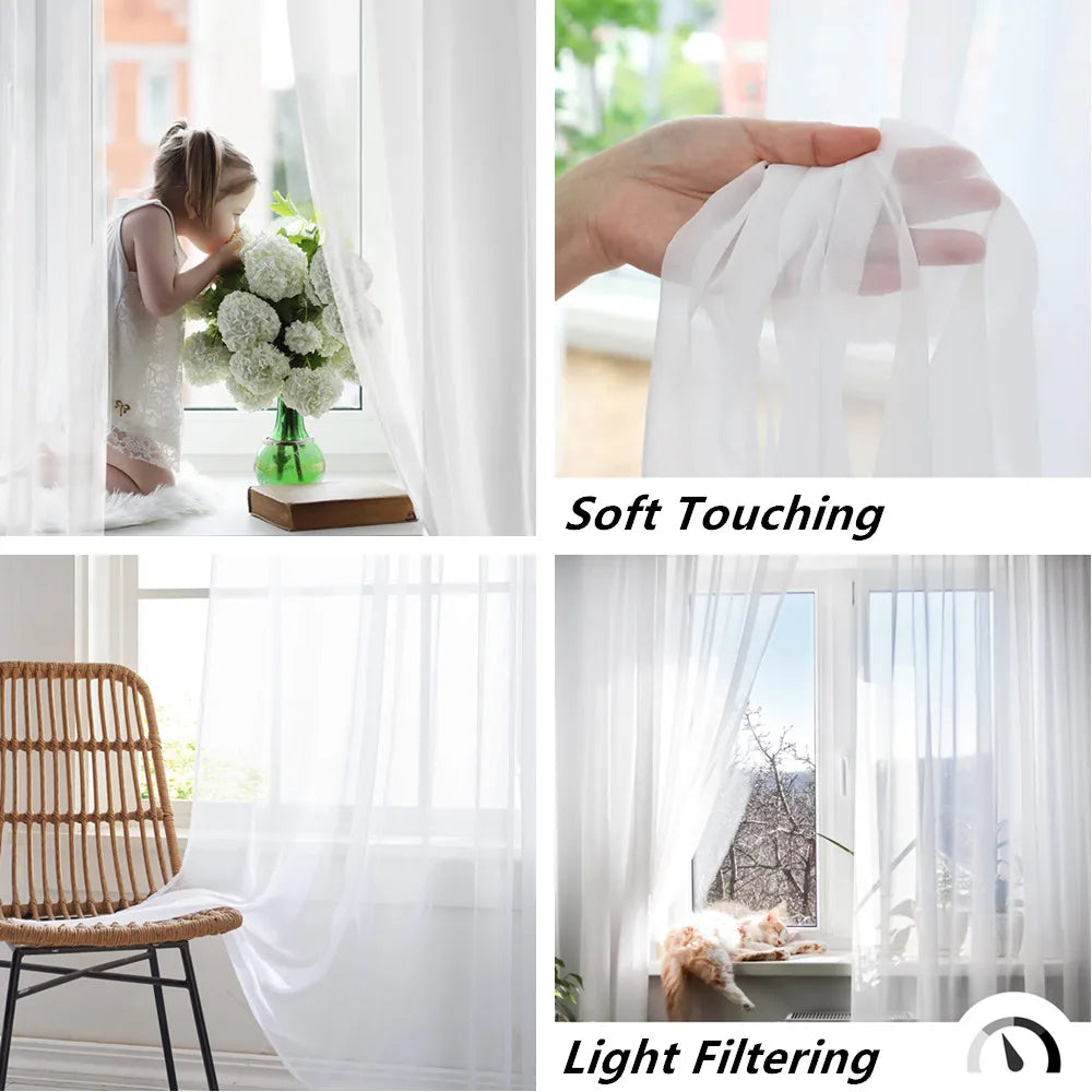 Shading Solid White Sheer Curtains