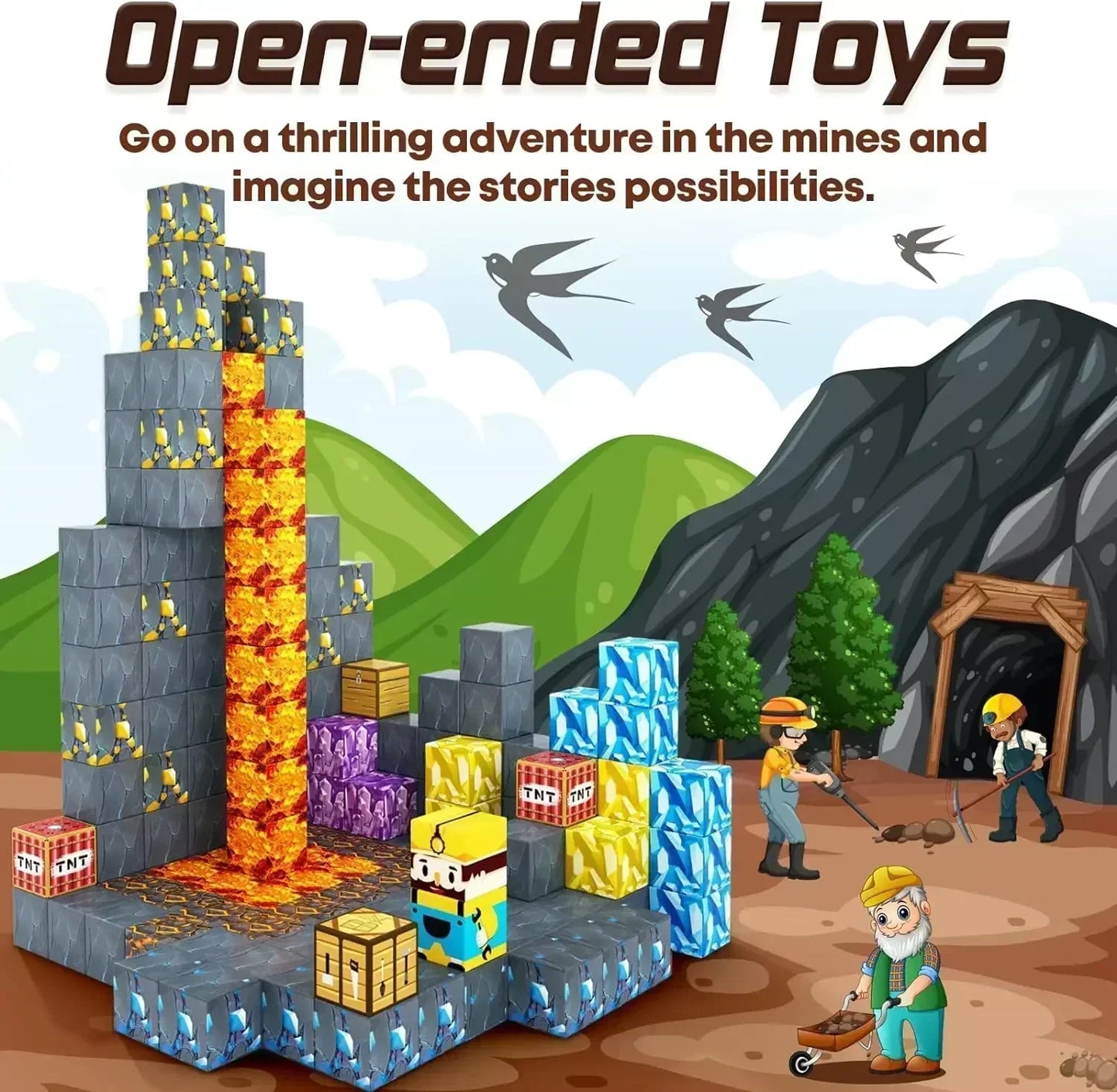 Magnetic Building Blocks - Mine World STEM Construction Set for Kids