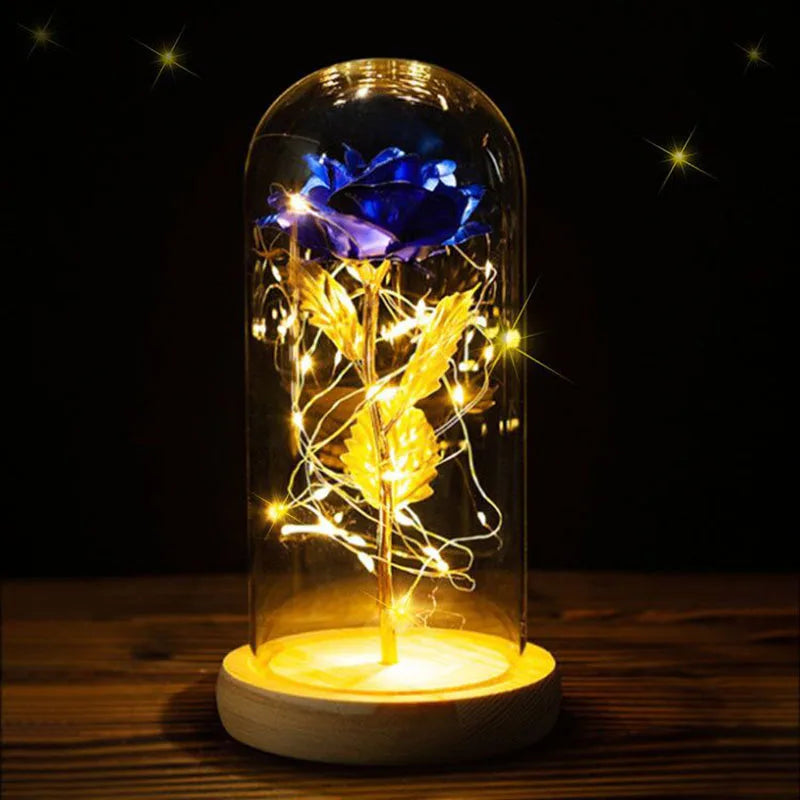 Enchanted Gold Foil Rose LED Night Light - Elegant Valentine's Day Gift with Eternal Bloom Design