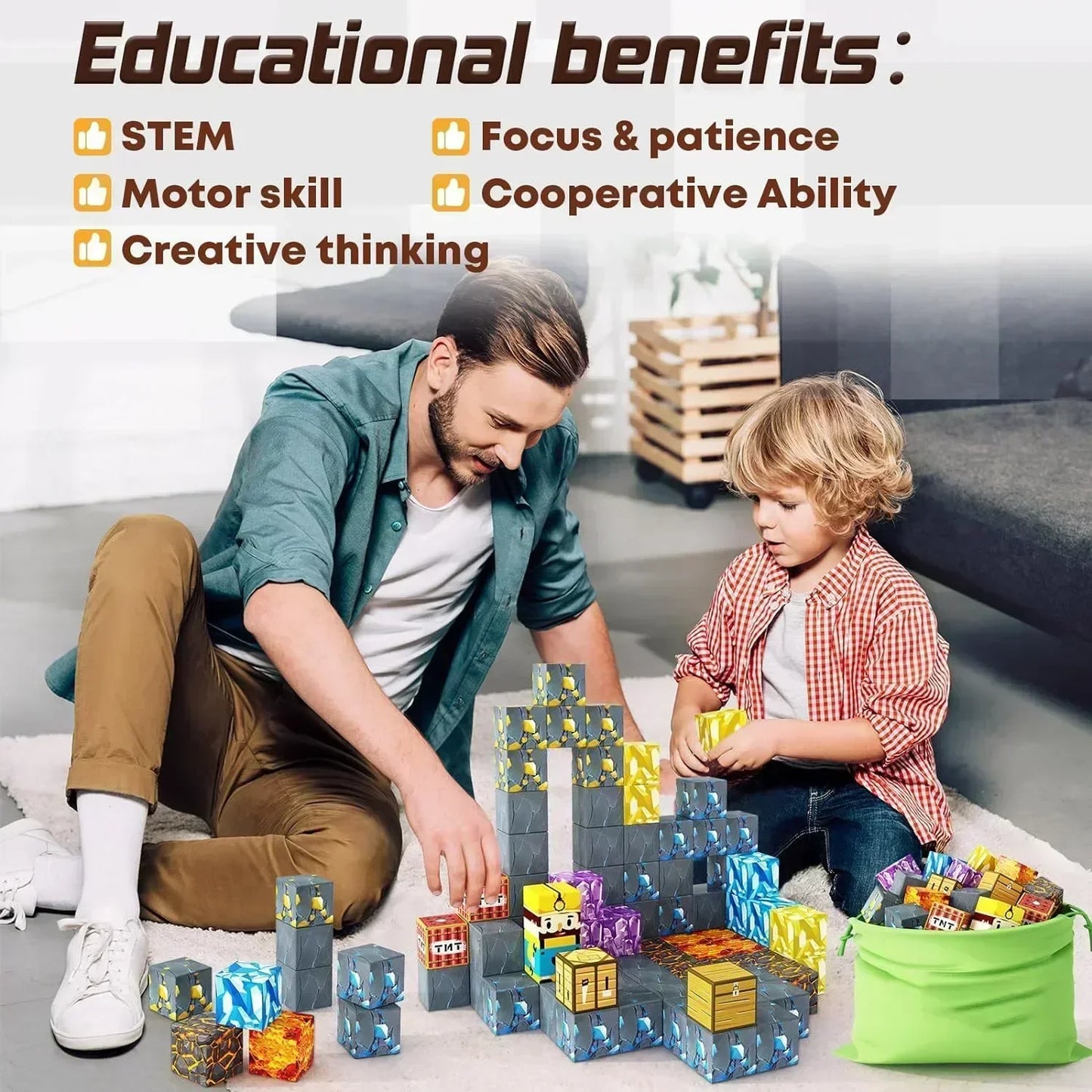 Magnetic Building Blocks - Mine World STEM Construction Set for Kids
