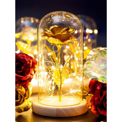 Enchanted Gold Foil Rose LED Night Light - Elegant Valentine's Day Gift with Eternal Bloom Design