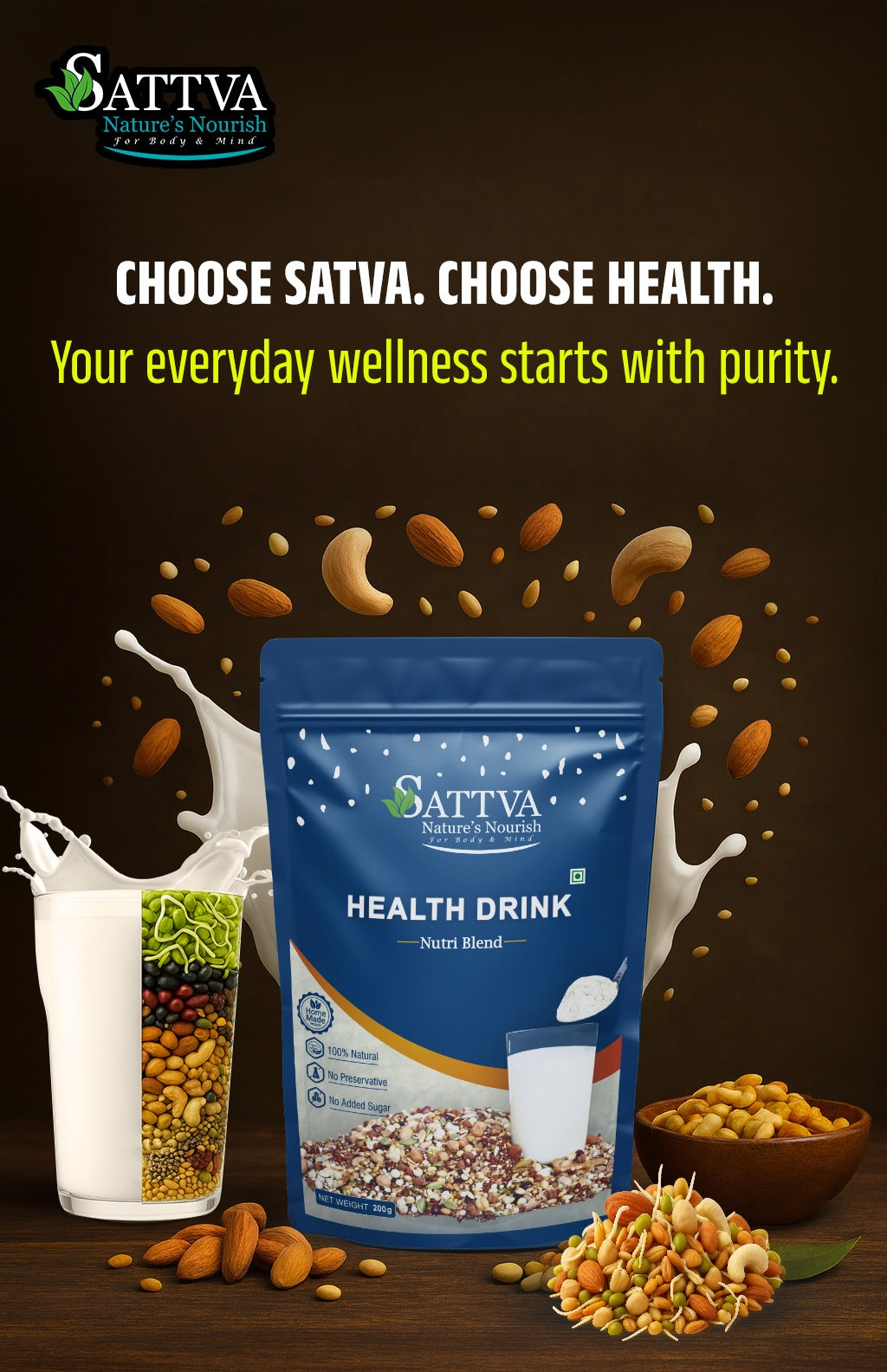 Sattva Sprouted Health Mix, 100% Natural Health Mix 200 Gms(Quality over quantity-Always)